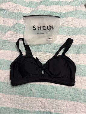SHEIN Black Knot-Front swim top